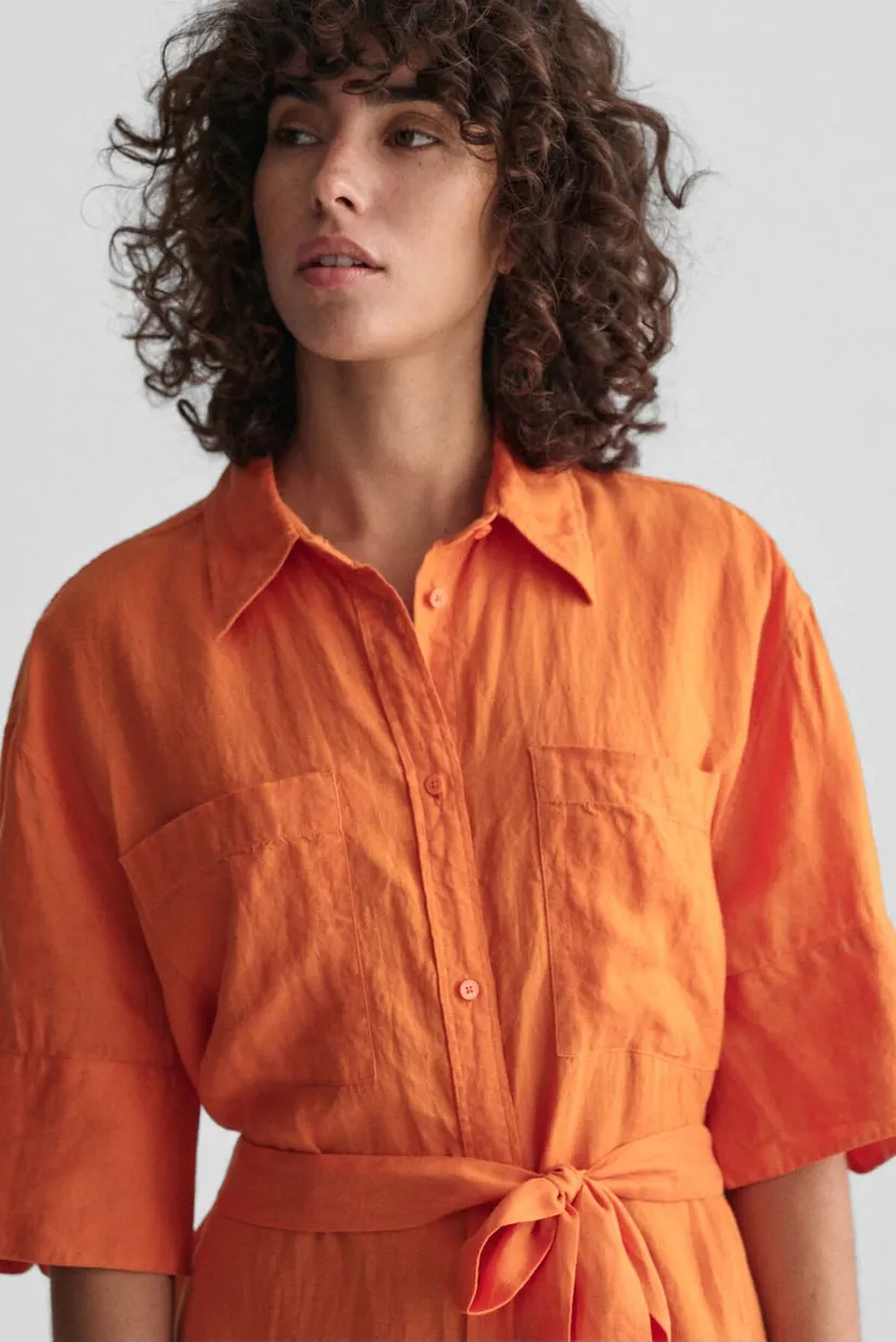 Женское оранжевое льняное платье REL LINEN SS SHIRT DRESS 5