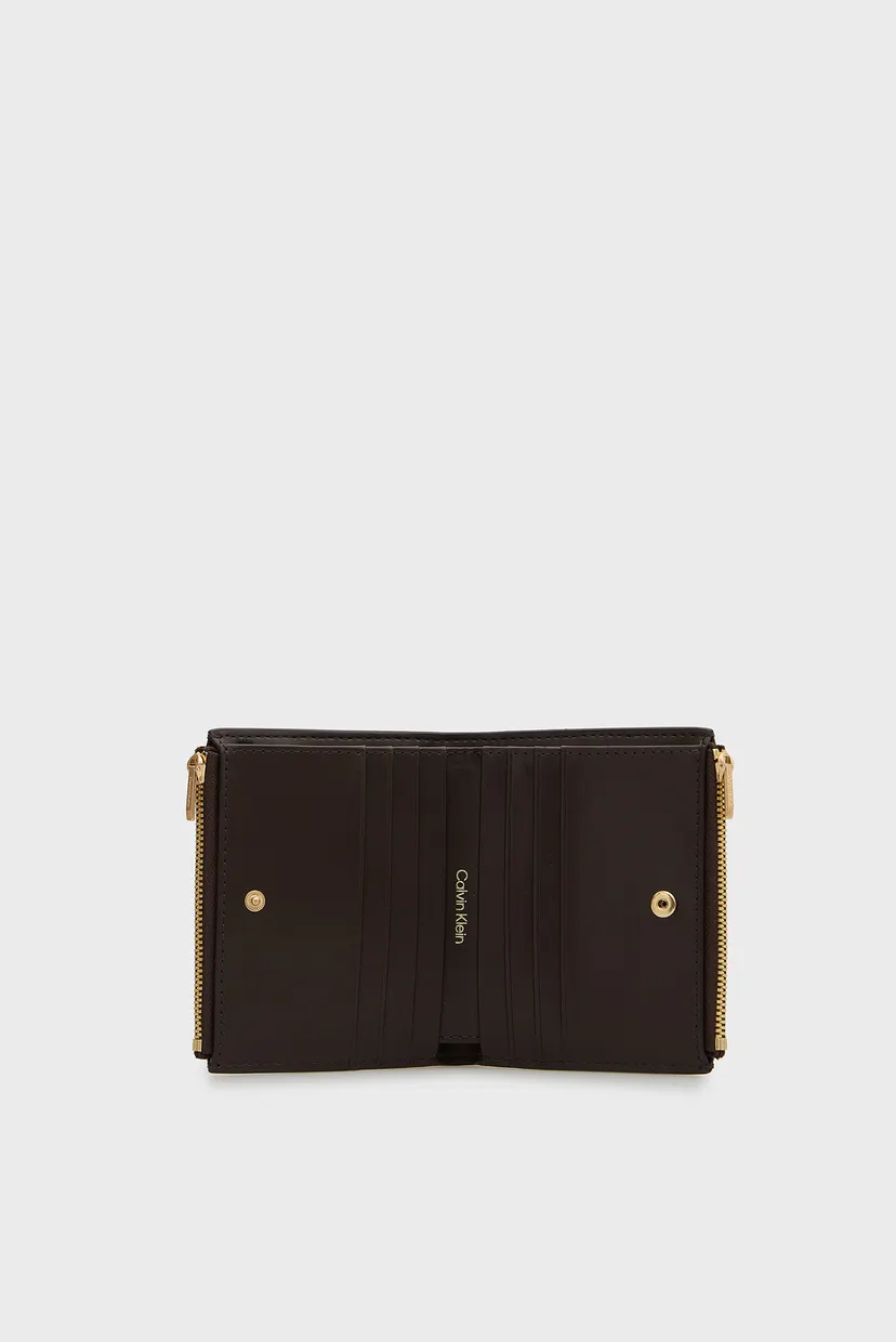 Жіночий темно-коричневий гаманець з візерунком DOUBLE ZIP BIFOLD 4