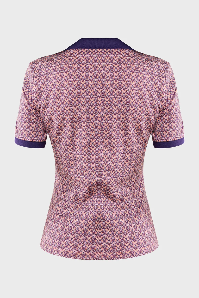 Женское поло с узором Short sleeve jacquard knit polo 6