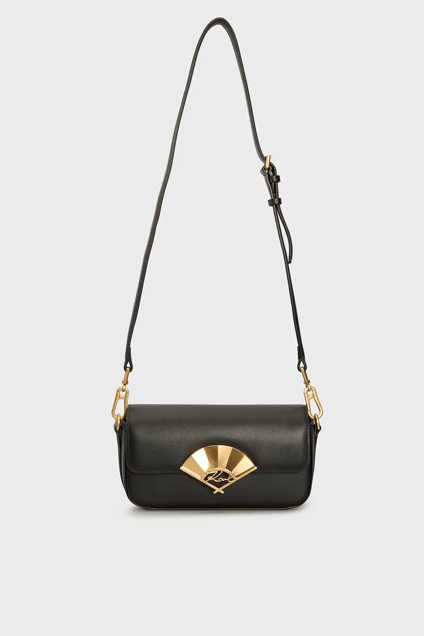 Женская черная кожаная сумка k signature fan sm crossbody 5