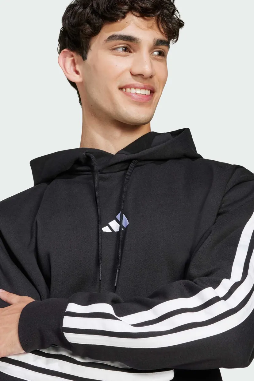 Мужское черное худи Essentials 3-Stripes Fleece 4
