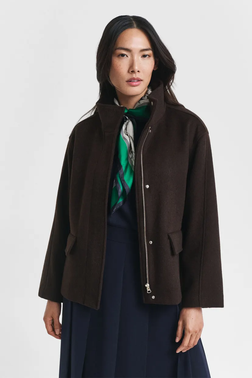 Женское темно-коричневое шерстяное пальто SHORT WOOL JACKET WITH ZIP 4