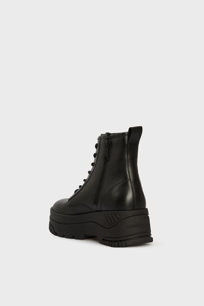 Женские черные кожаные ботинки TJW LACE UP FLATFORM BOOT 4