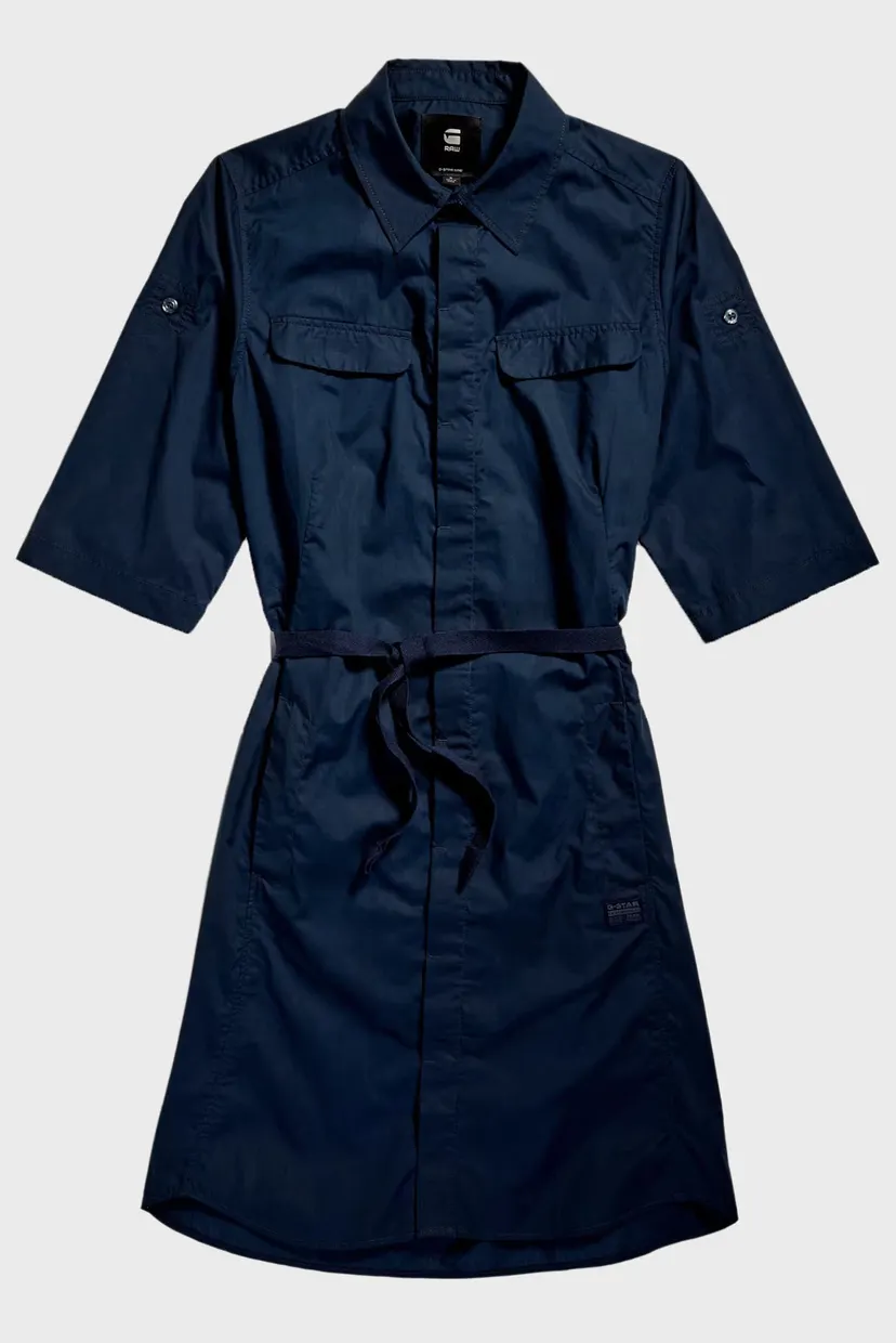 Жіноча темно-синя сукня Open back shirt dress 4