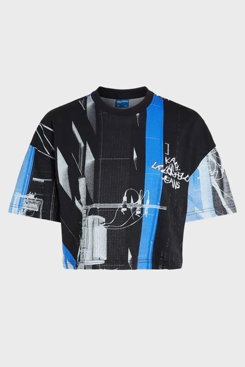 Женская черная футболка klj oversized cropped 5