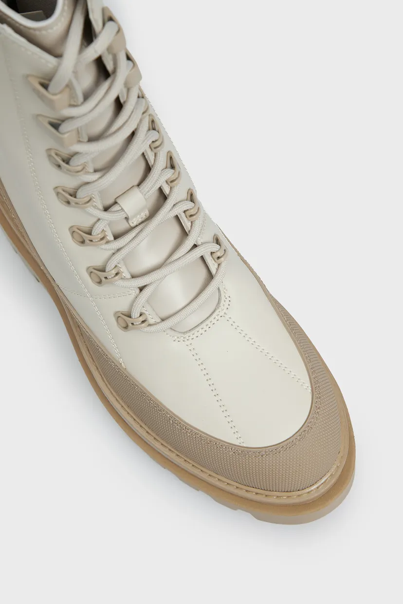 Женские бежевые кожаные ботинки FLATFORM LACE UP BOOT LTH 4