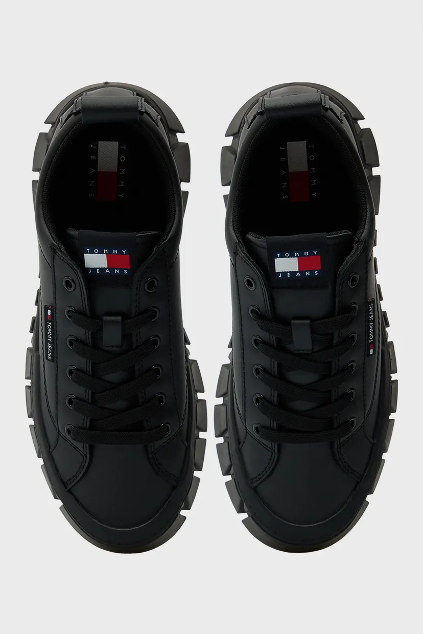 Женские черные кожаные сникерсы FLATFORM 4