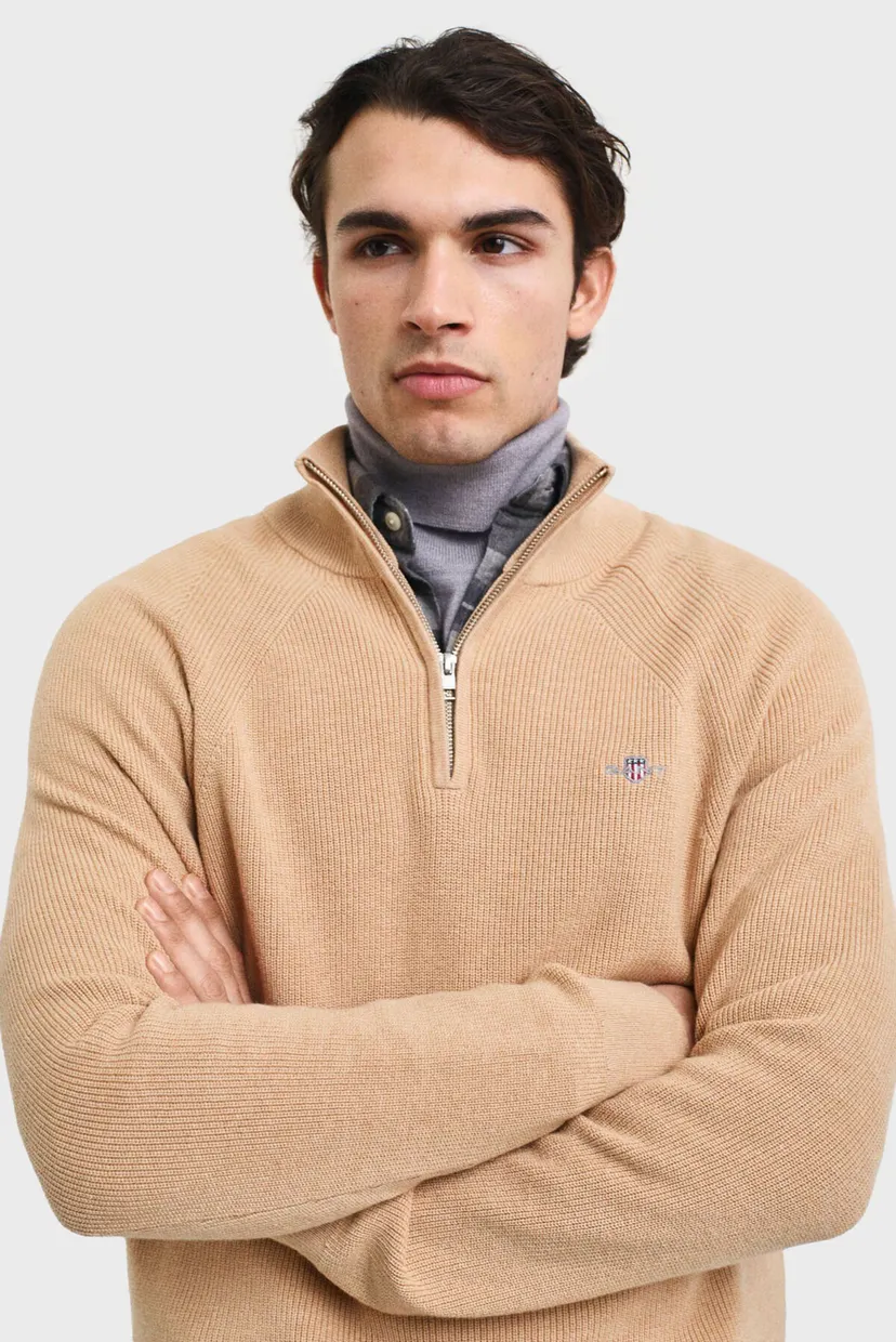 Чоловіча бежева кофта COTTON WOOL RIB HALF ZIP 4