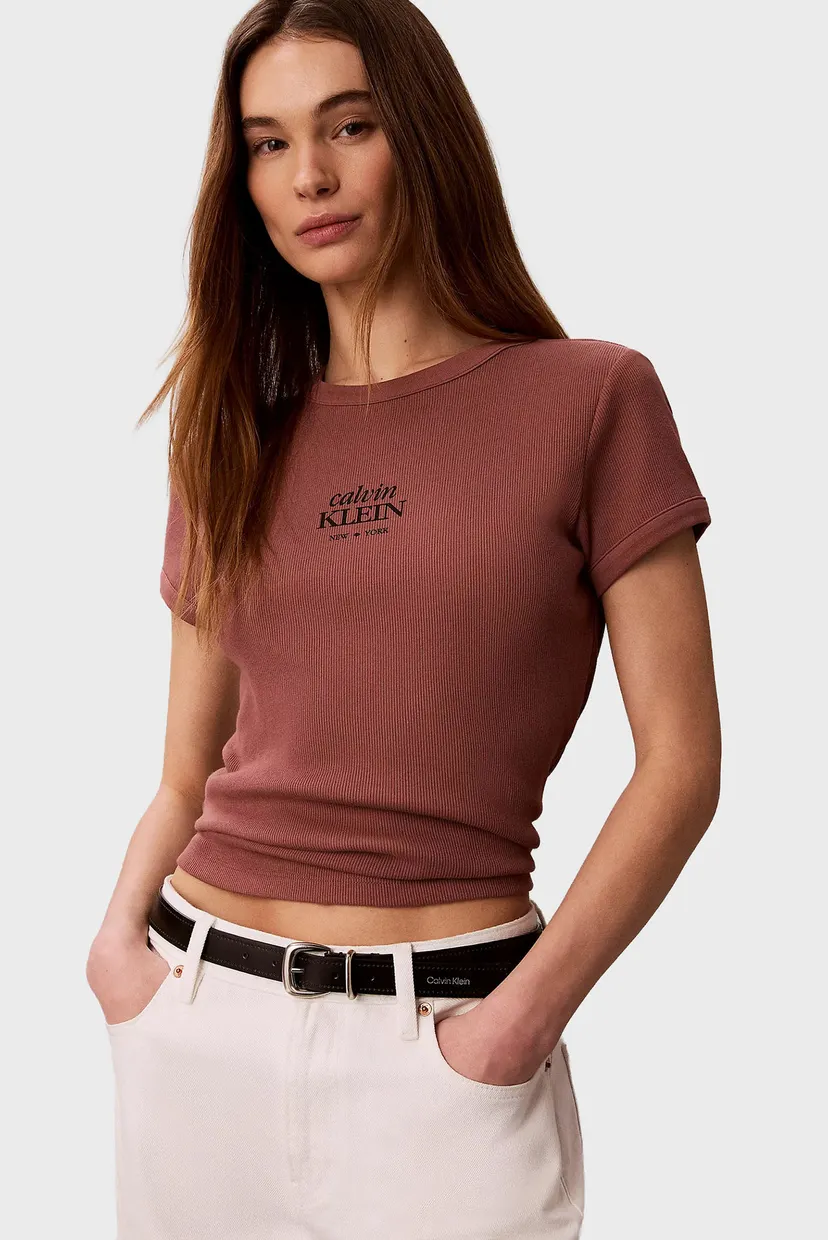 Жіноча коричнева футболка BABY RIB LOGO 5
