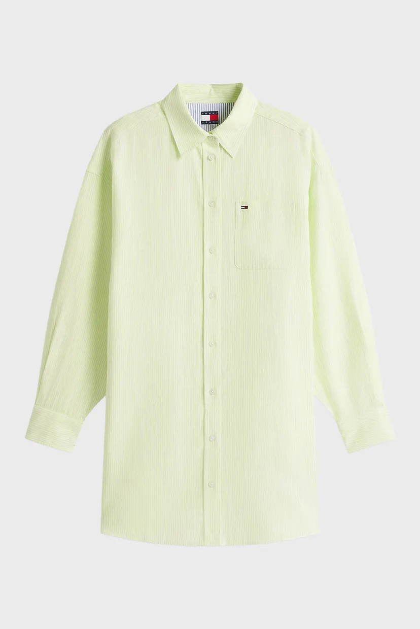 Женское салатовое льняное платье в полоску SHIRT 5