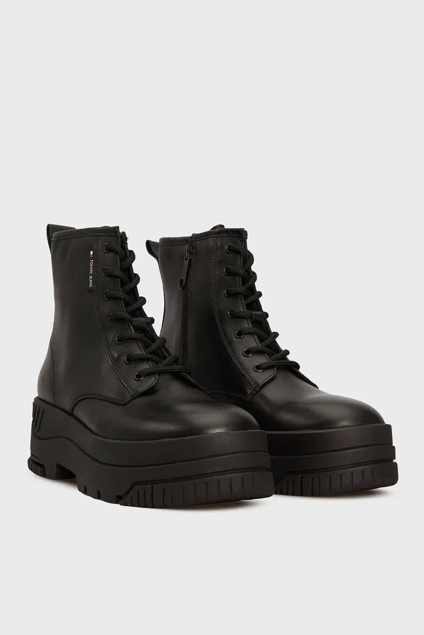 Женские черные кожаные ботинки TJW LACE UP FLATFORM BOOT 3