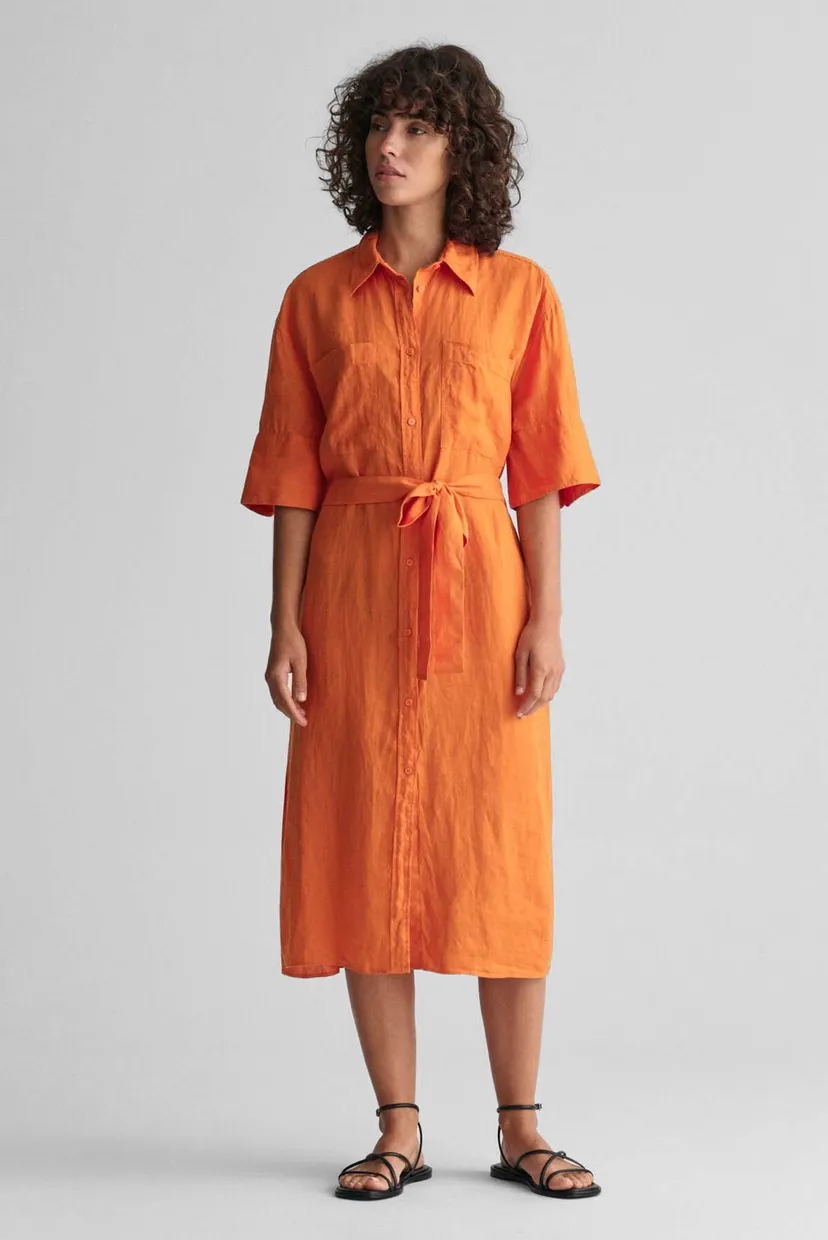 Женское оранжевое льняное платье REL LINEN SS SHIRT DRESS 3