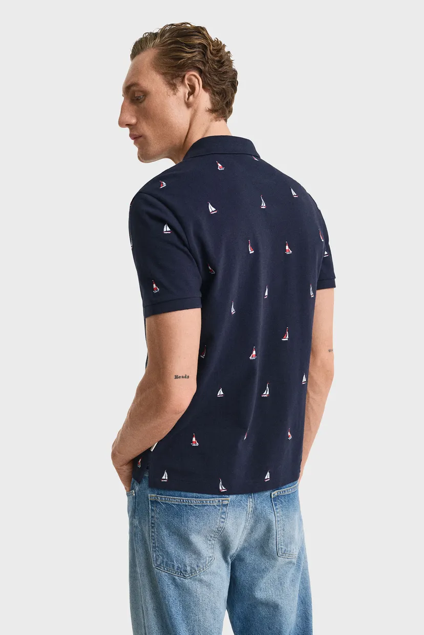 Мужское темно-синее поло с узором EMBROIDERED GRAPHIC 3