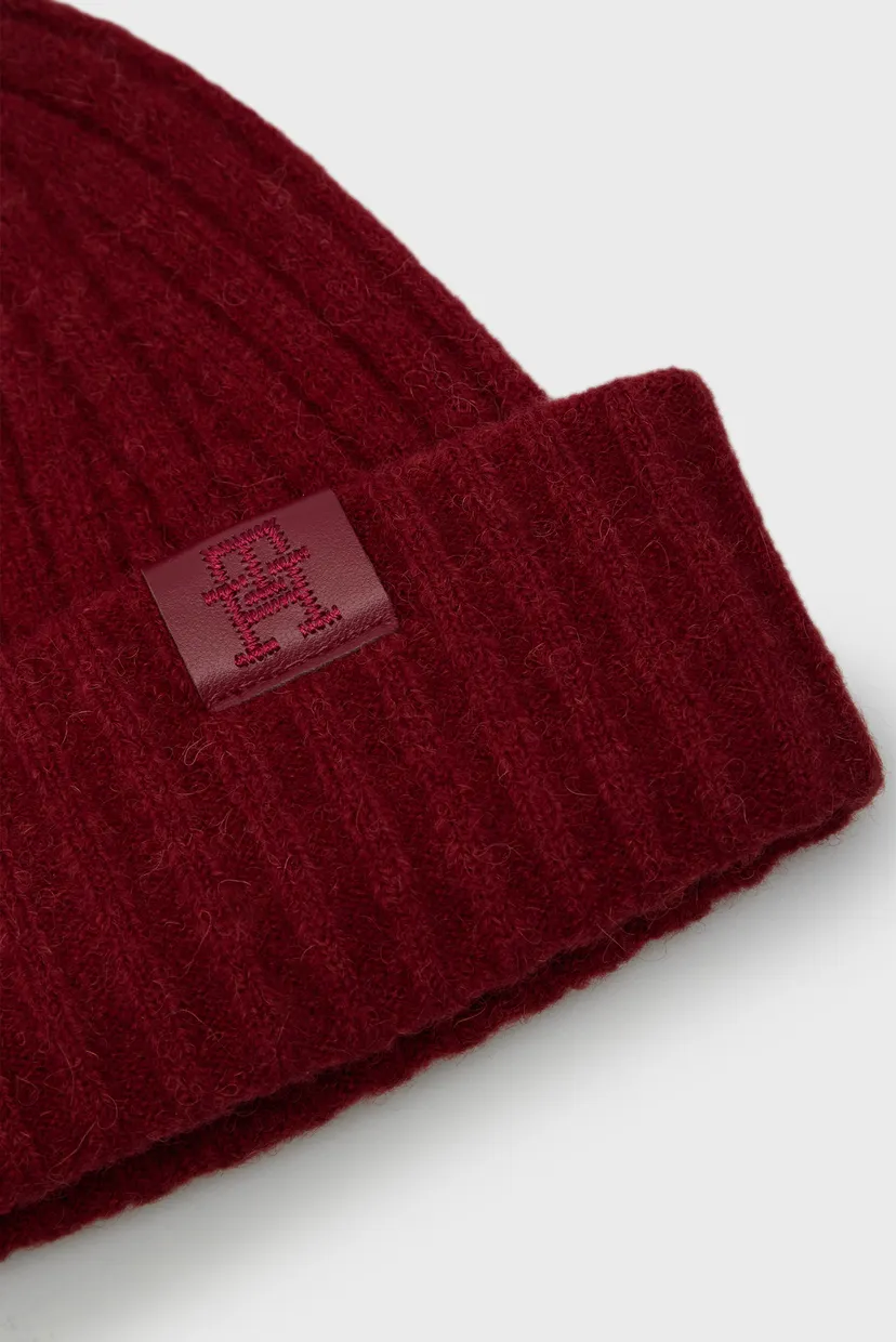 Женская бордовая шапка TH FLUFFY BEANIE 4