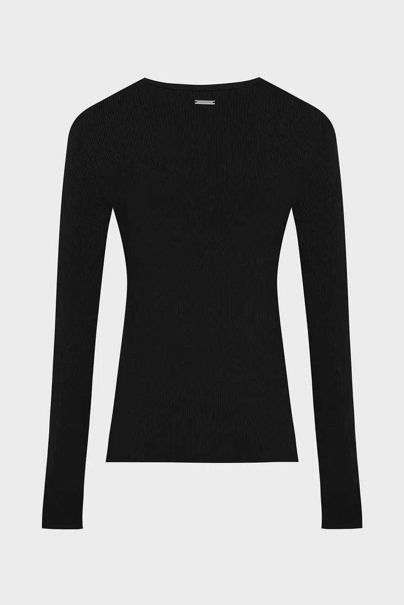 Жіночий чорний пуловер ICONIC RIB V-NK SLIM SWEATER 7