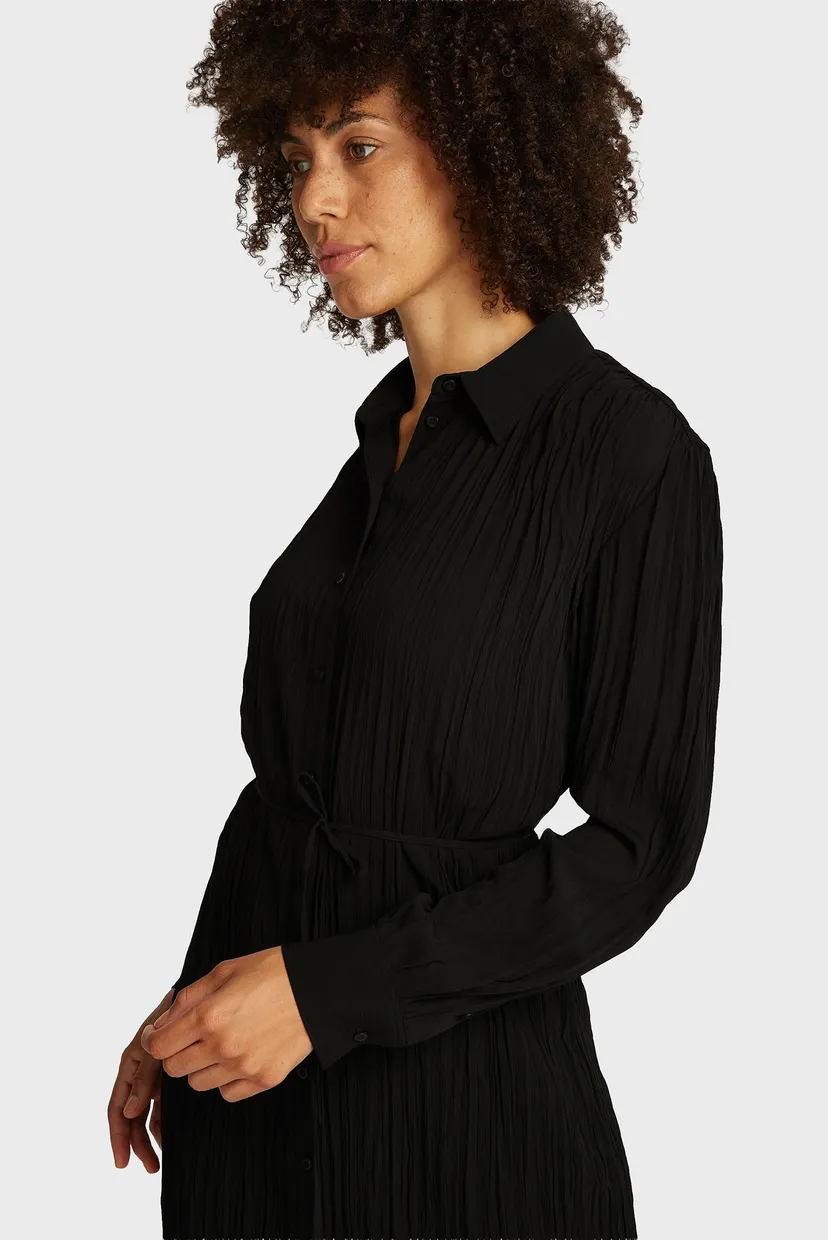 Женское черное платье PLEATED LS MIDI SHIRT DRESS 3