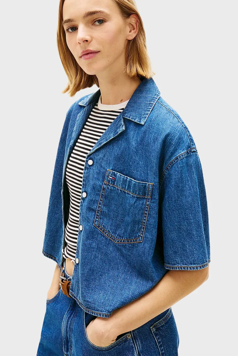 Жіноча синя джинсова сорочка CROP CHAMBRAY 4
