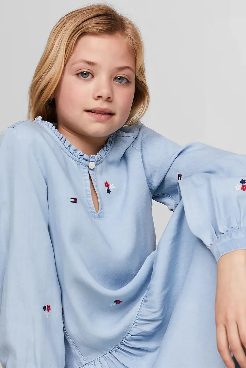Дитяча блакитна сукня з візерунком EMB FLOWER TENCEL 3