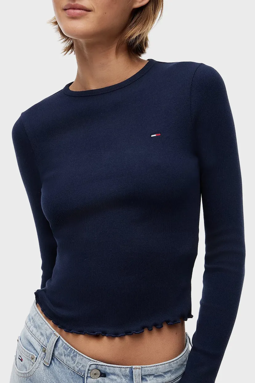 Женский темно-синий лонгслив SLIM SH LETTUCE EDGE RIB LS 4