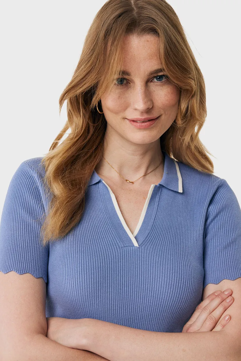 Женское синее поло Polo piping knit 4