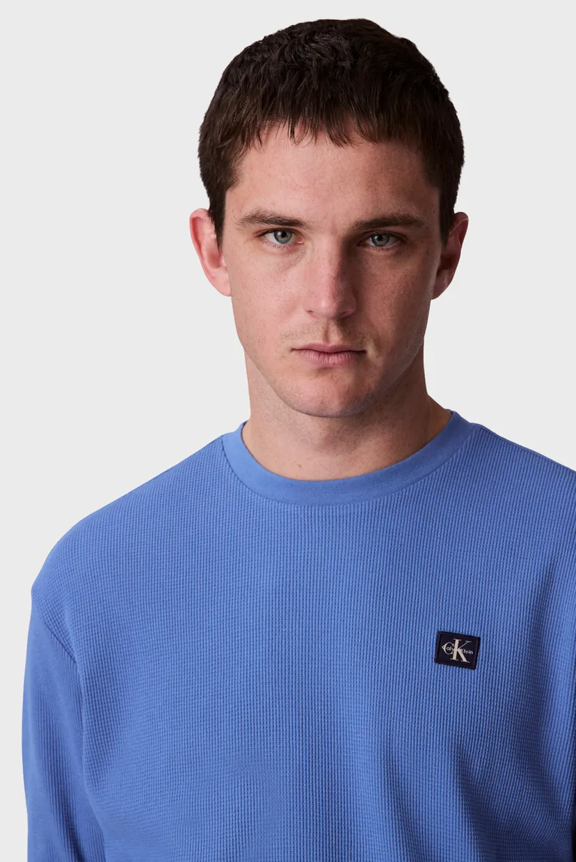 Мужской голубой лонгслив WAFFLE BADGE CREWNK 5