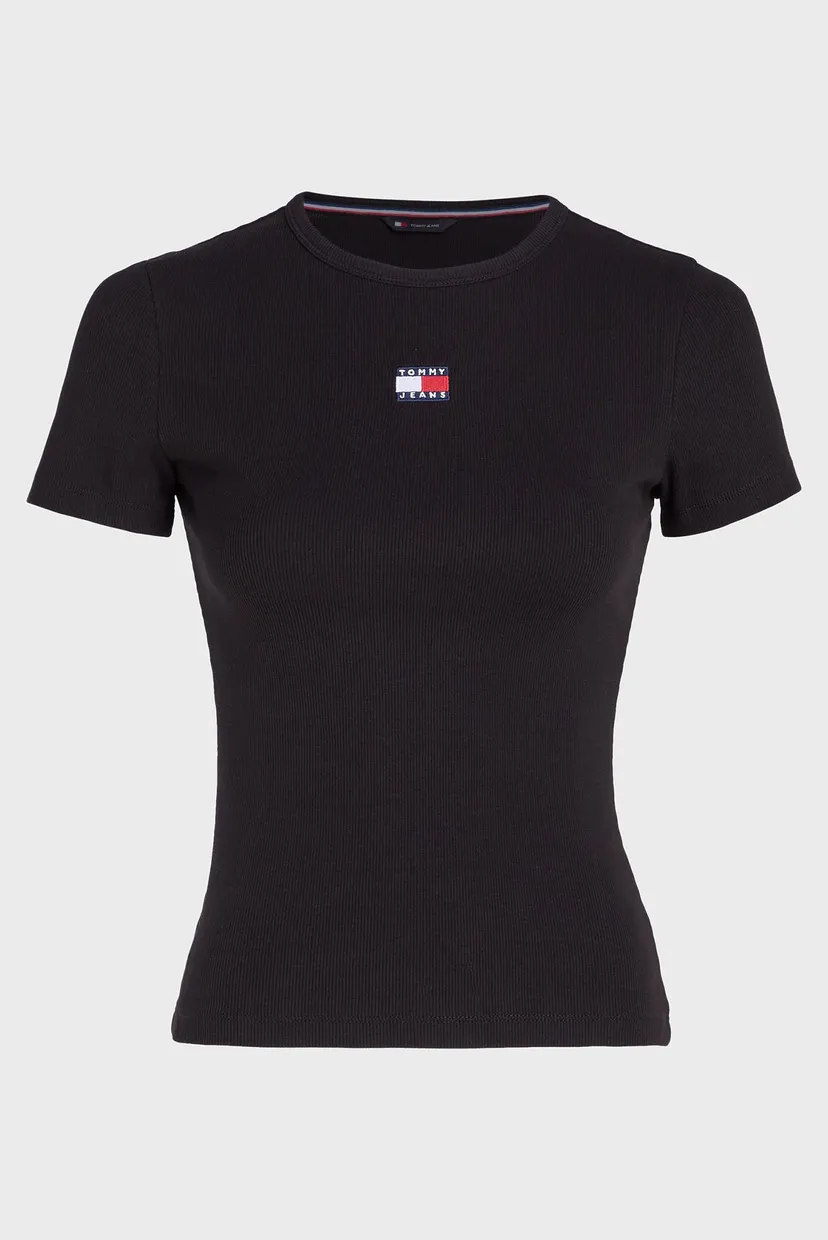 Жіноча чорна футболка TJW SLIM BADGE RIB TEE 6