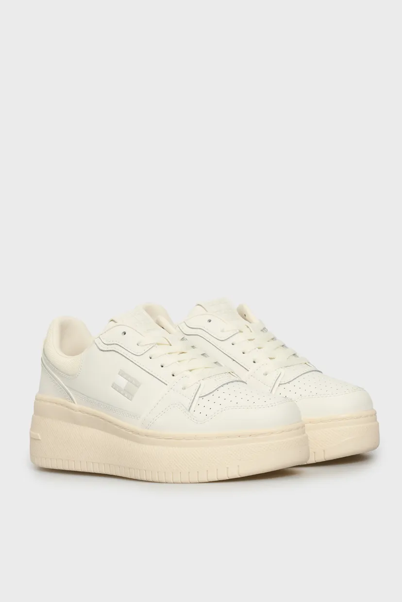 Жіночі білі шкіряні снікерси RETRO BASKET FLATFORM 3
