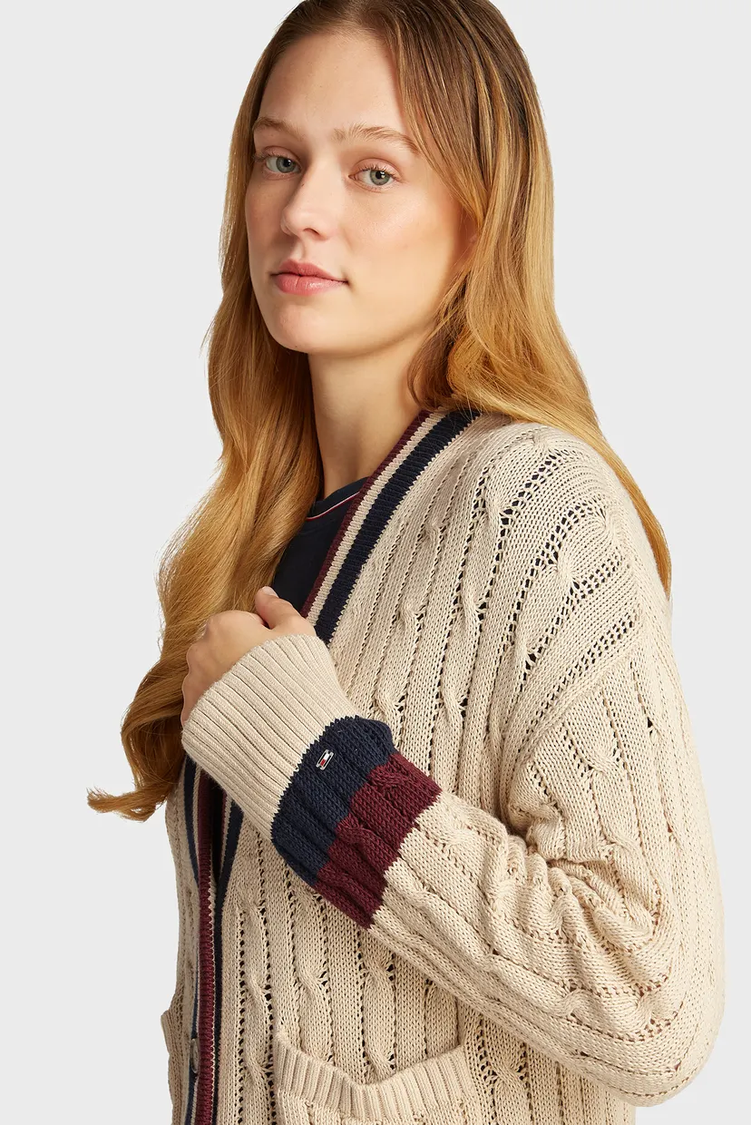 Женский бежевый кардиган VARSITY CABLE CARDI LS V-NK 4