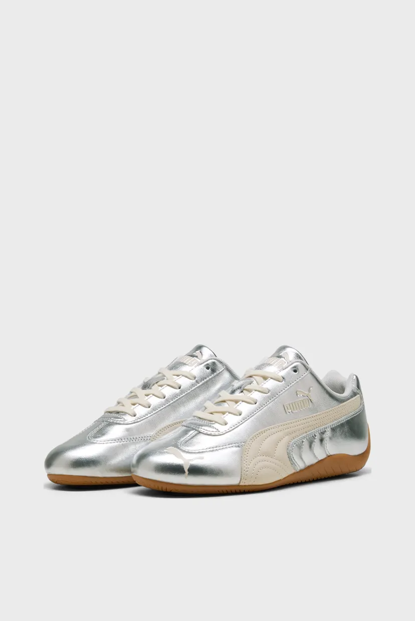 Женские серебристые кожаные кроссовки Speedcat Silver Sneakers