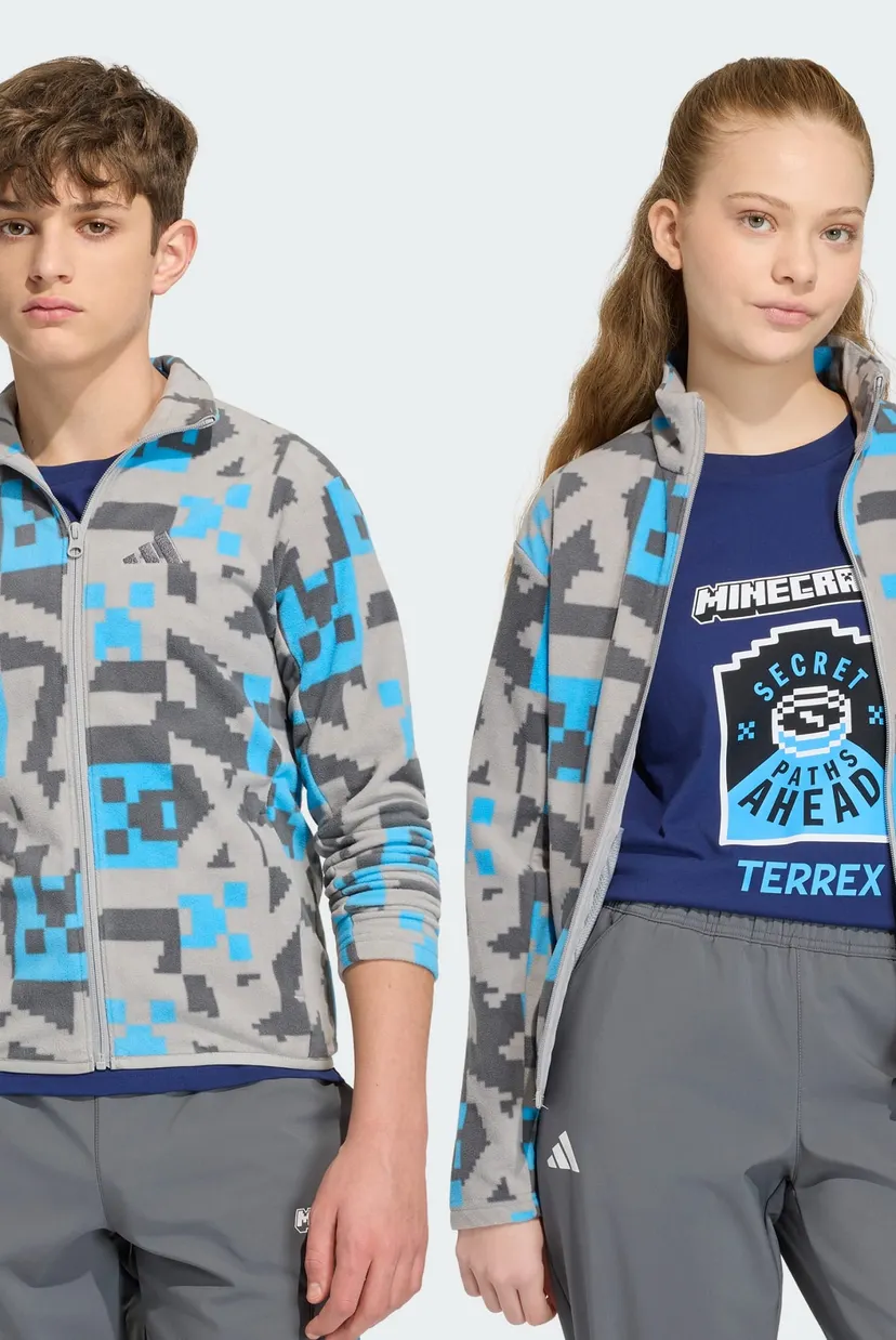 Детская серая спортивная кофта с узором Adidas Minecraft Terrex CLIMAWARM Full-zip Fleece 3