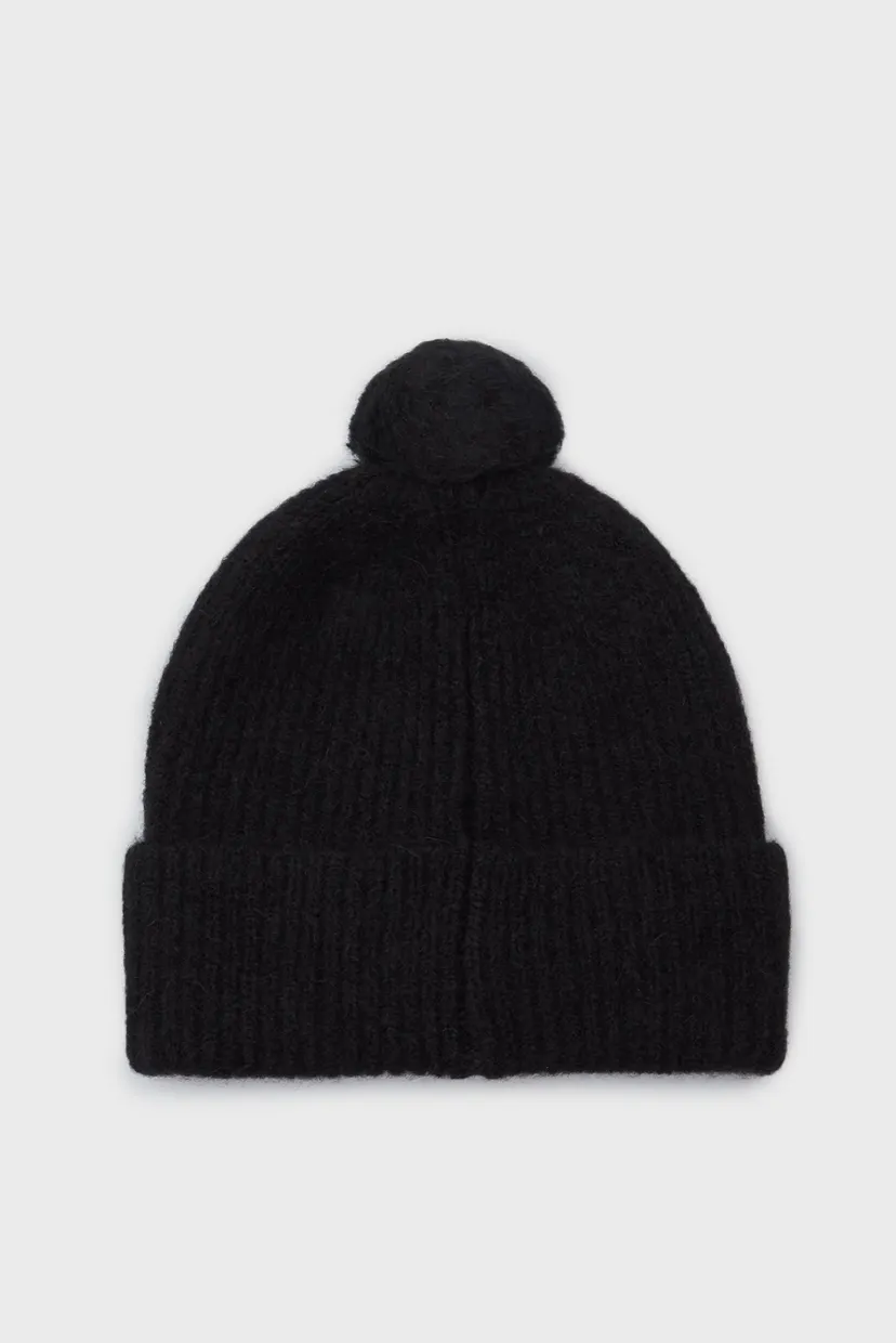Жіноча чорна вовняна шапка CK EMBROIDERY AIRY POMPOM BEANIE 3