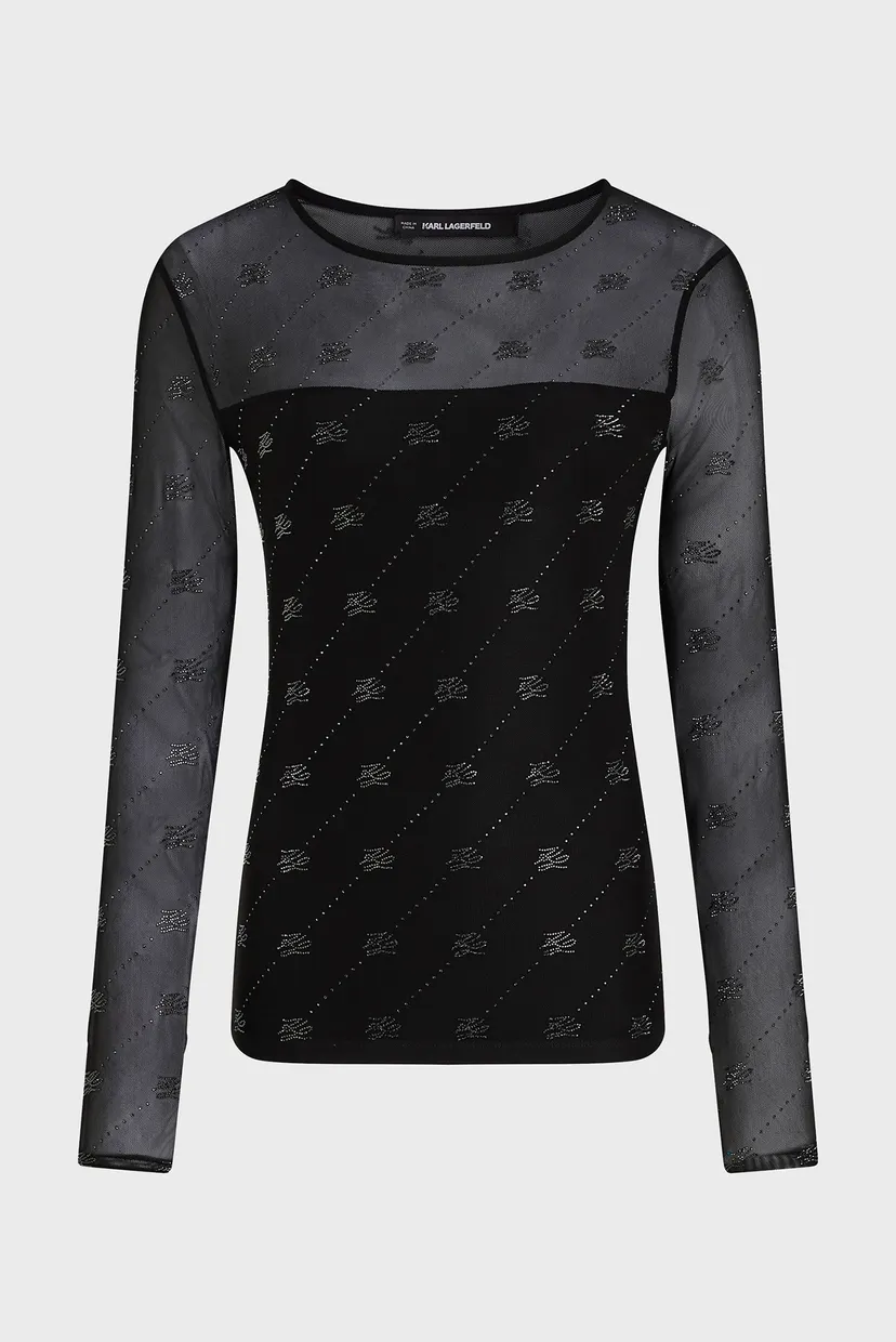 Женский черный топ MESH RHINESTONE 5