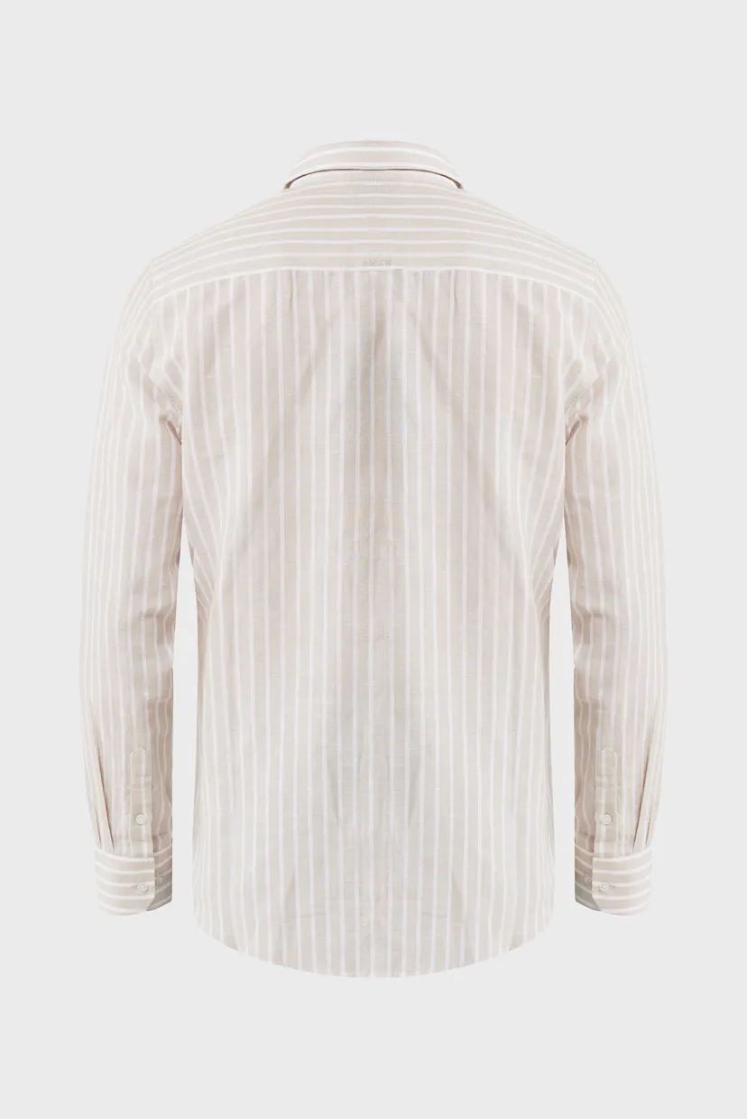 Мужская бежевая льняная рубашка в полоску AIDEN Basic linen shirt striped 6
