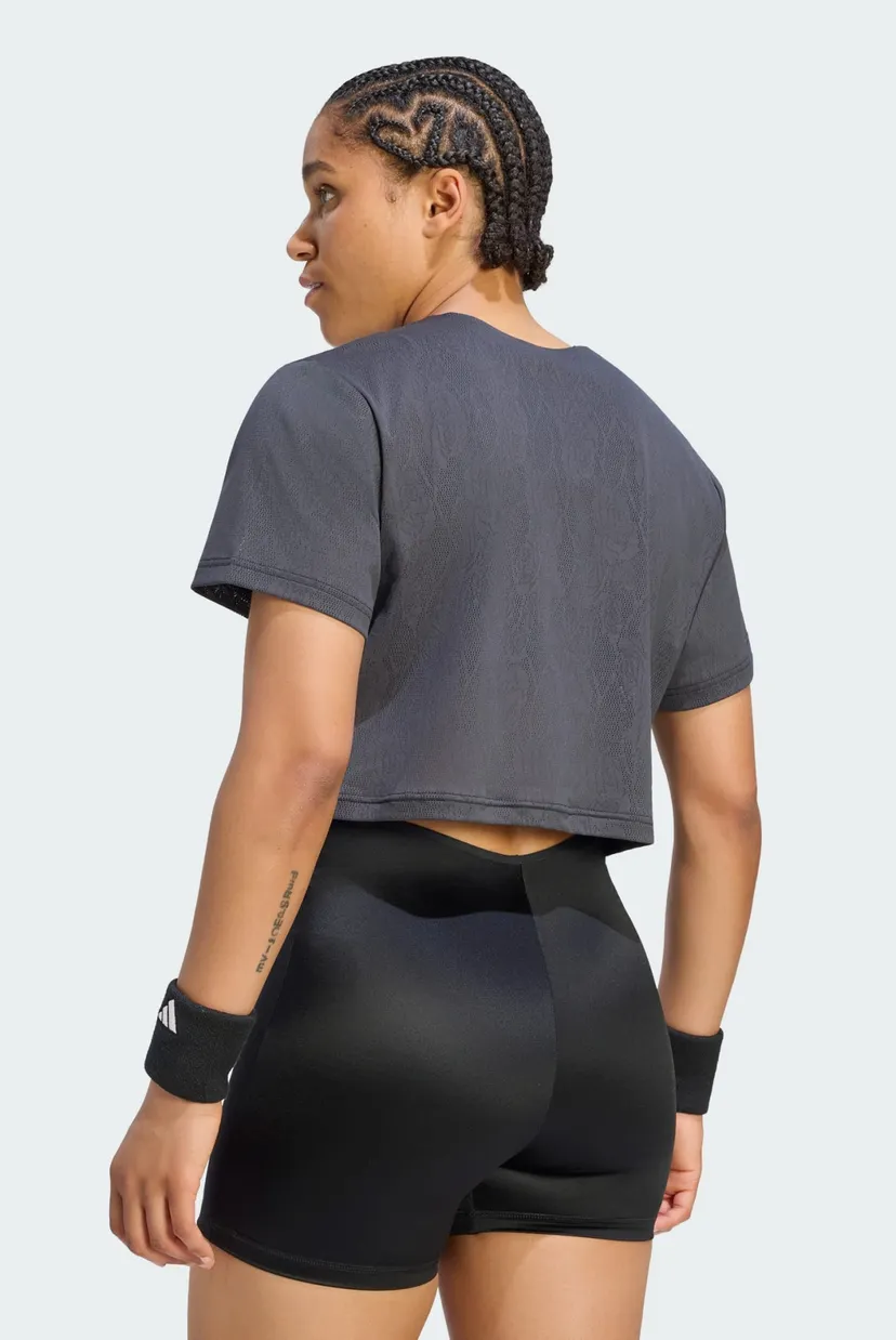 Женская черная футболка TENNIS CLIMACOOL LACE CROP PRO 3