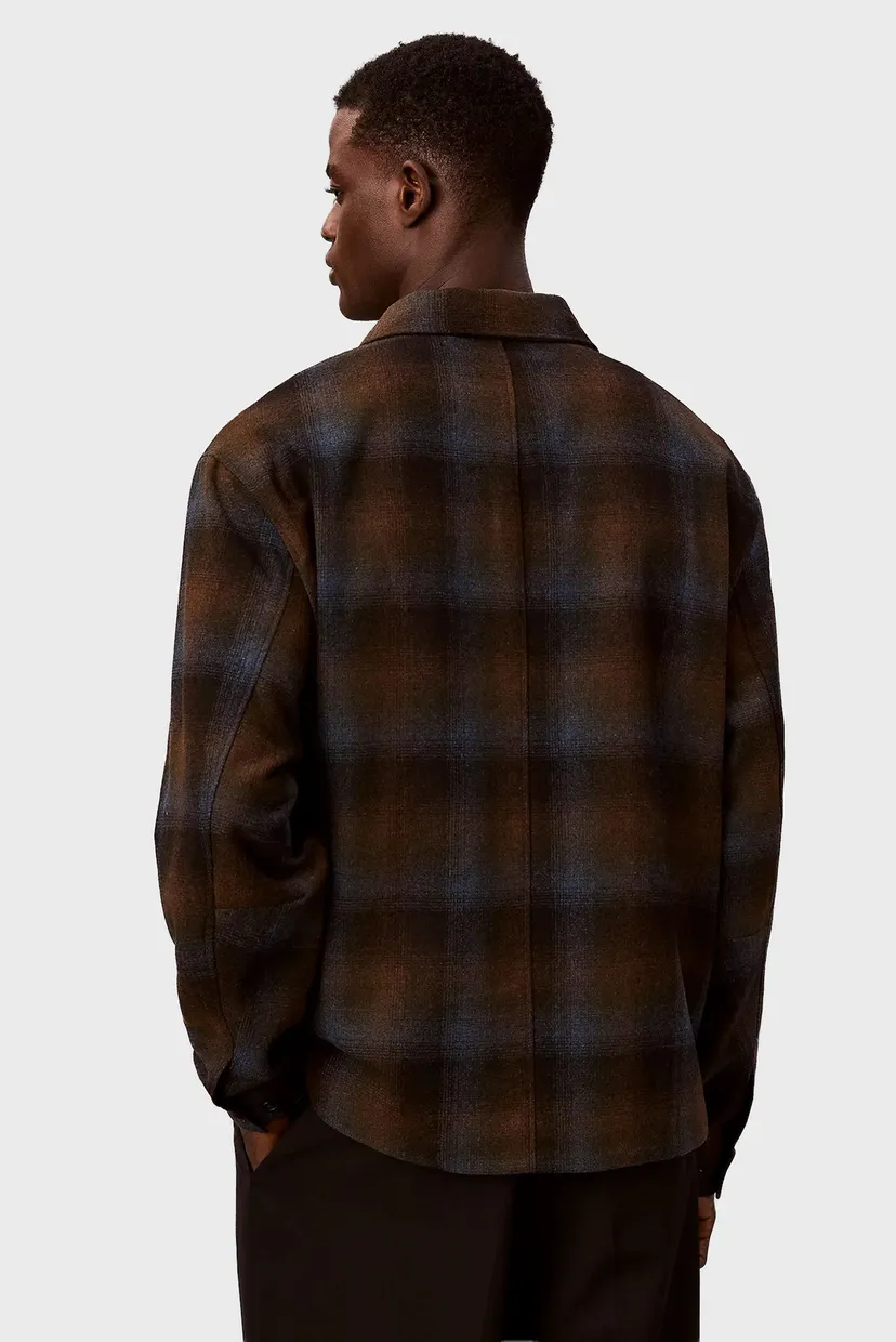 Мужская коричневая шерстяная рубашка-пальто в клетку FLANNEL 3