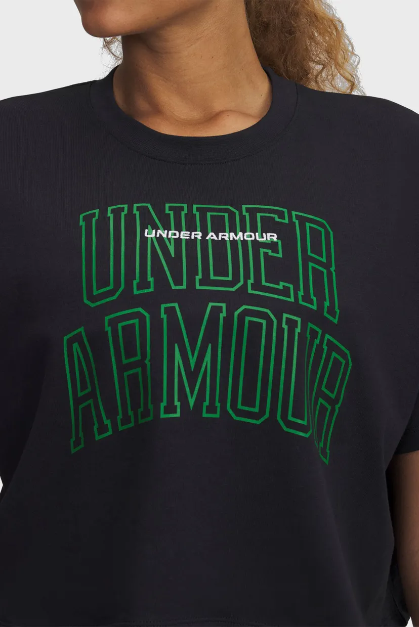 Жіноча чорна футболка UA W VARSITY MIX HW SS CROP 3