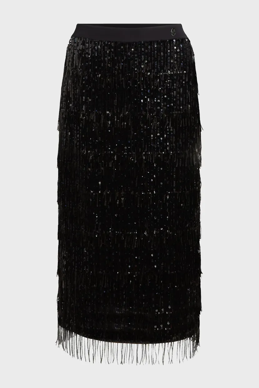 Жіноча чорна спідниця sequins fringe 5