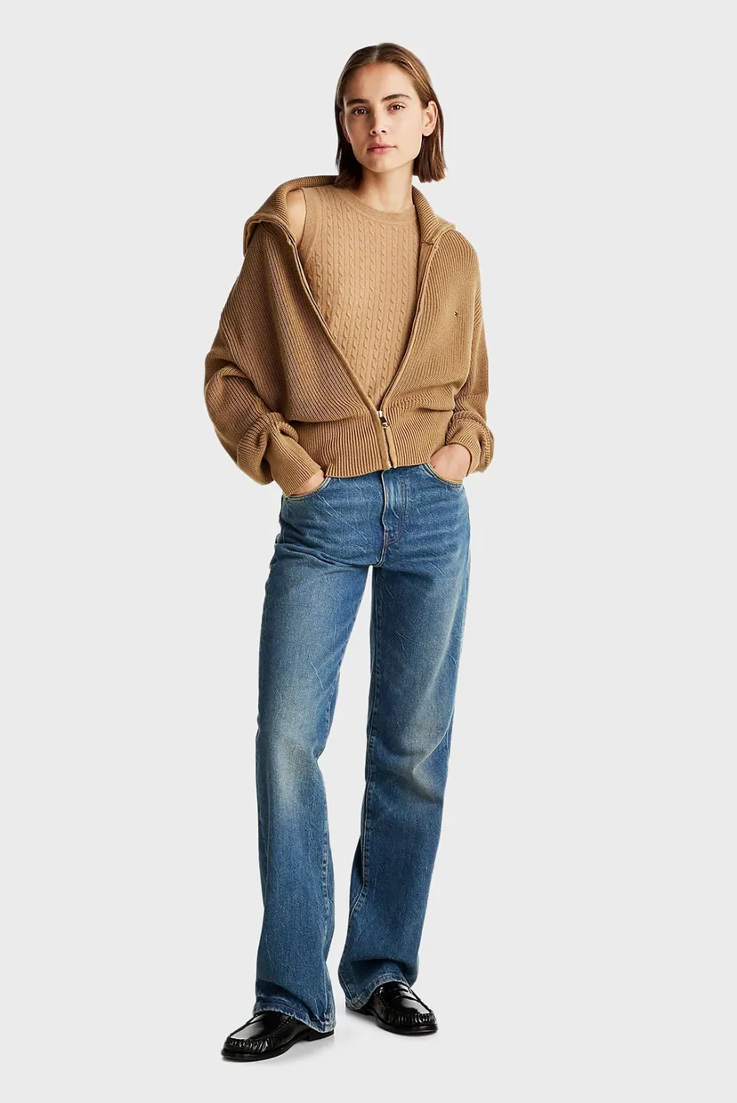 Женский бежевый кардиган CO CARDI STITCH FULL ZIP LS SWT Tommy