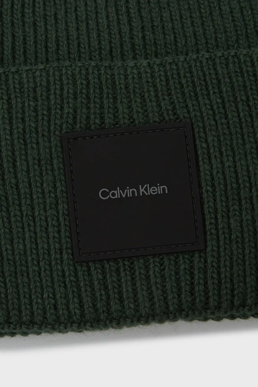 Чоловіча зелена шапка COTTON/WOOL FINE RIB BEANIE 4