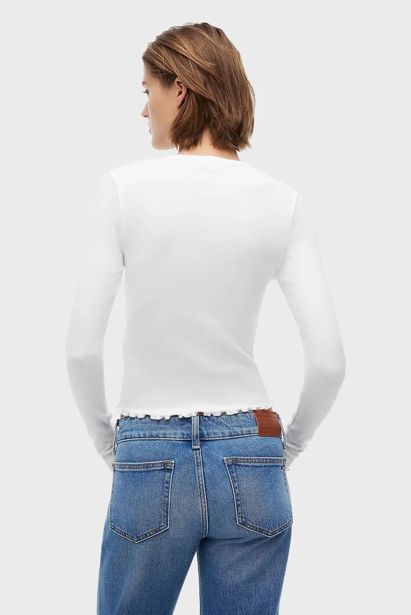 Женский белый лонгслив SLIM SH LETTUCE EDGE RIB LS 3