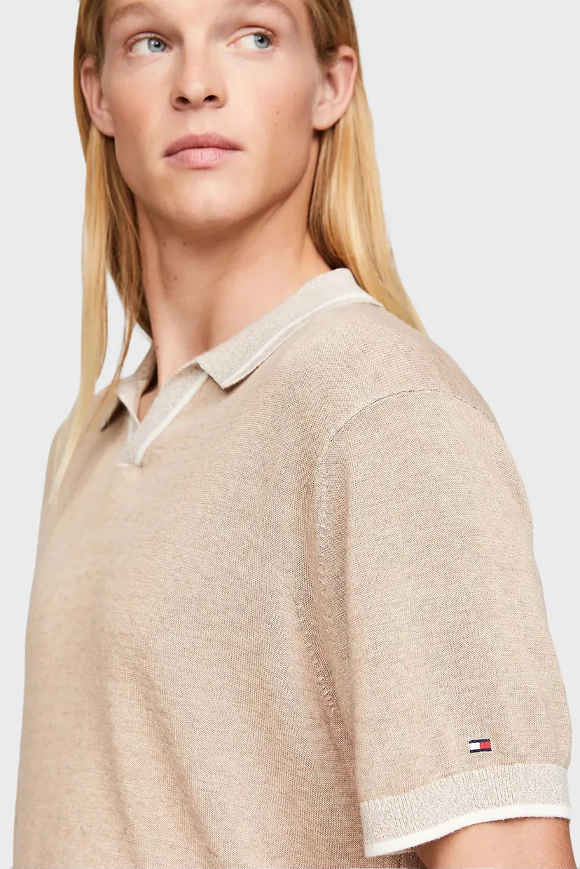 Мужское бежевое льняное поло LINEN BLEND REVERE S/S 4