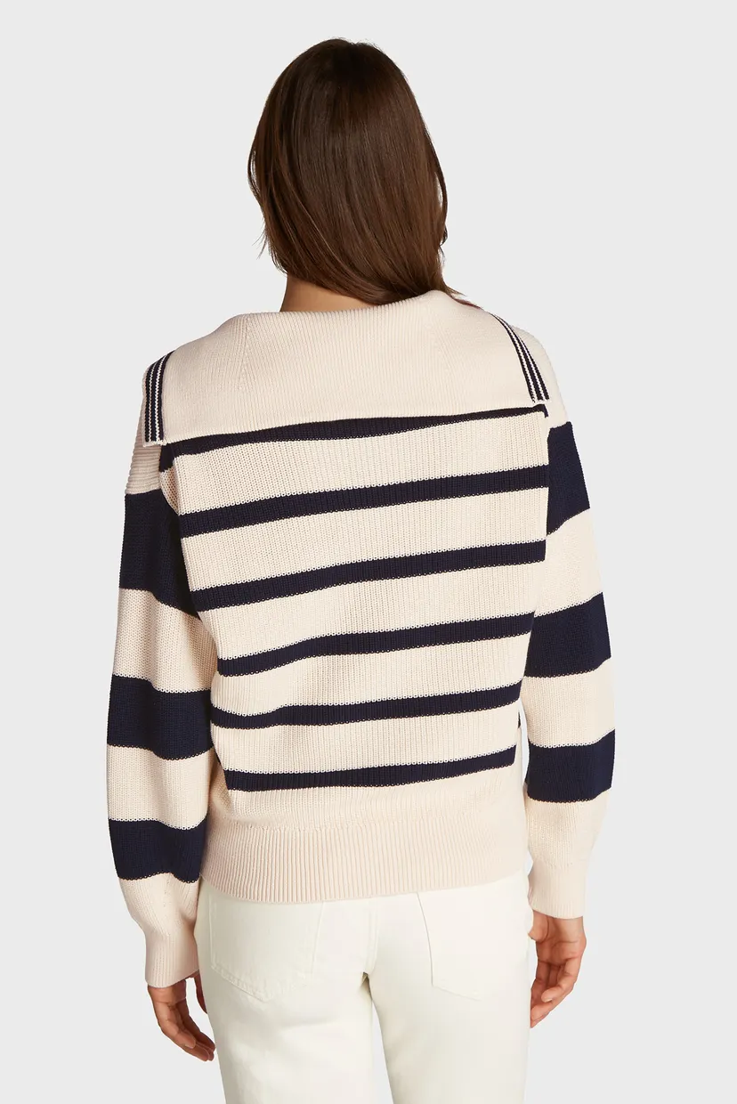 Жіночий пуловер у смужку CO CARDI STITCH OPEN POLO SWT LS 3