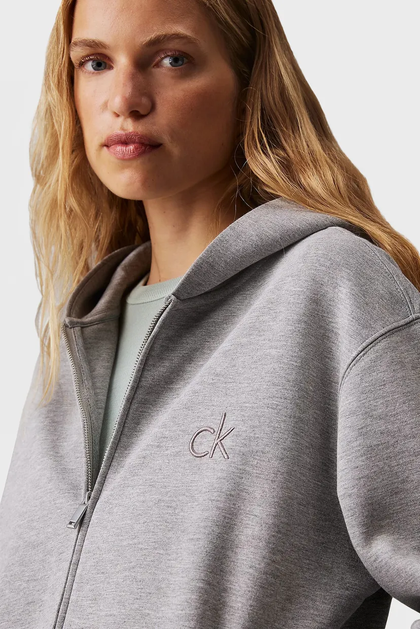 Женское серое худи VISCOSE BONDED CK EMB ZIP HOODIE 4