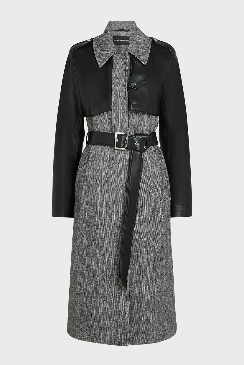 Женское серое пальто с узором tweed and faux 5