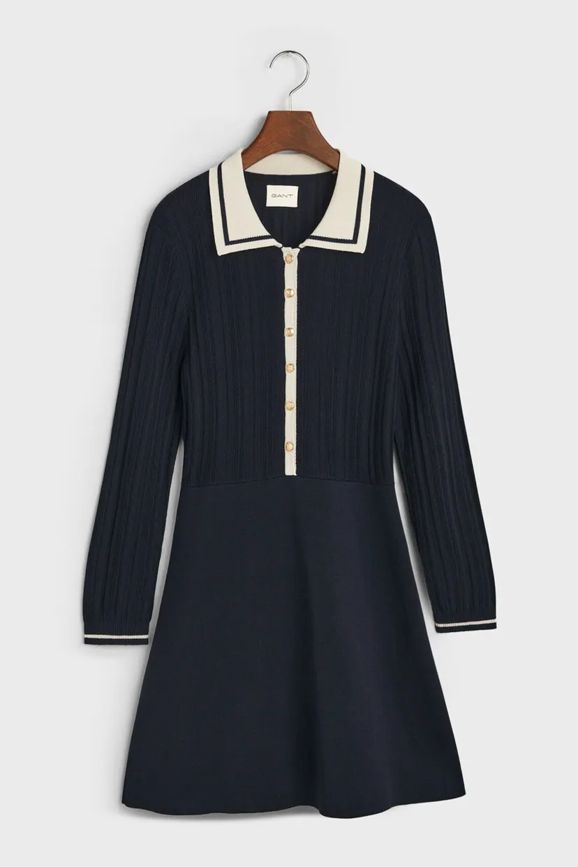 Женское темно-синее платье CONTRAST RIBBED KNITTED DRESS 5