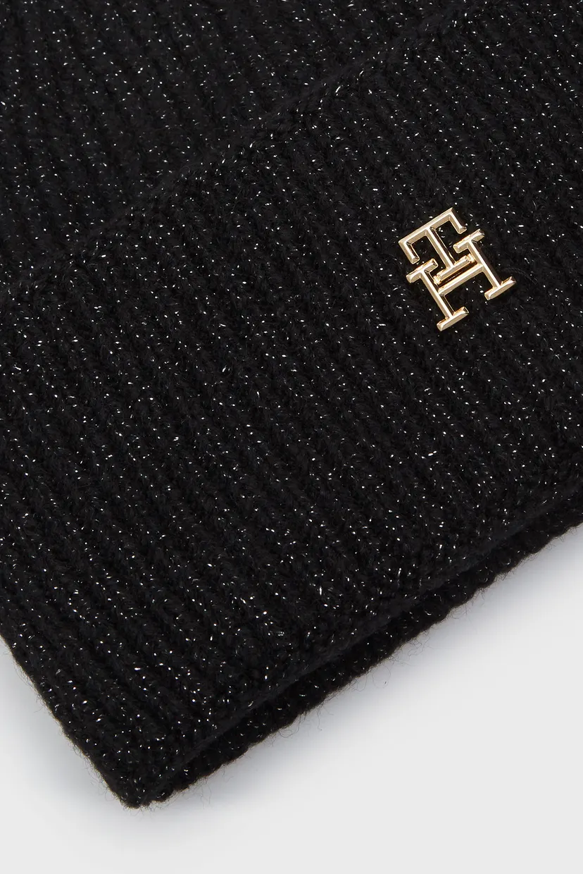 Женская черная шапка TH LUXE BEANIE 4