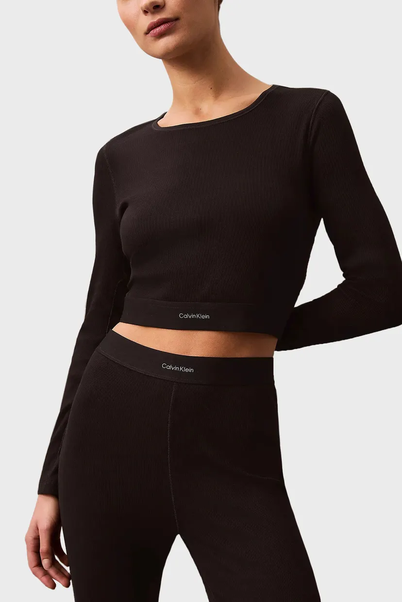 Жіночий чорний лонгслів L/S CROP CREW 6