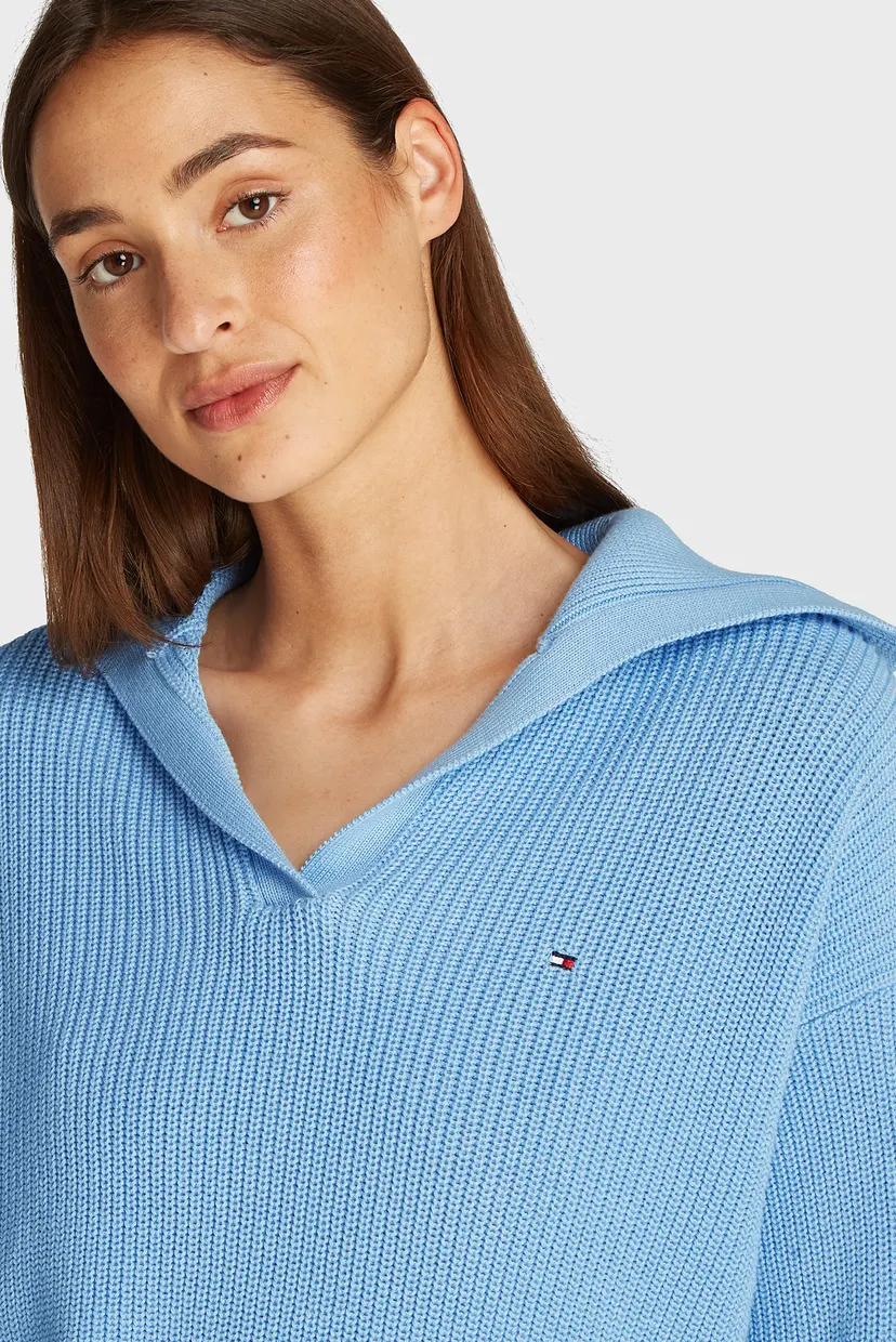 Женский голубой пуловер CO CARDI STITCH OPEN POLO SWT LS 4