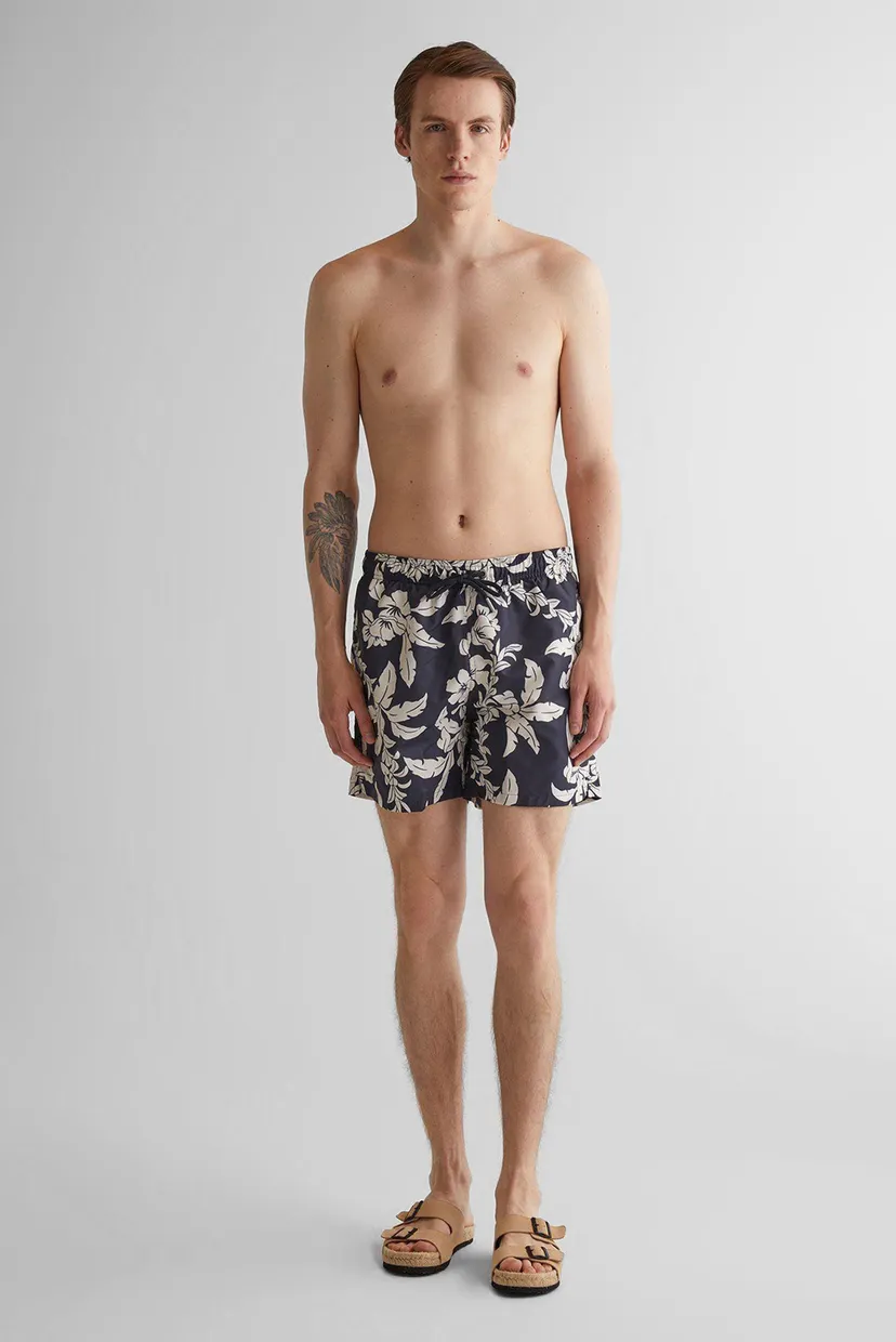 Мужские темно-синие плавательные шорты с узором PALM LEI PRINT SWIM SHORTS 3
