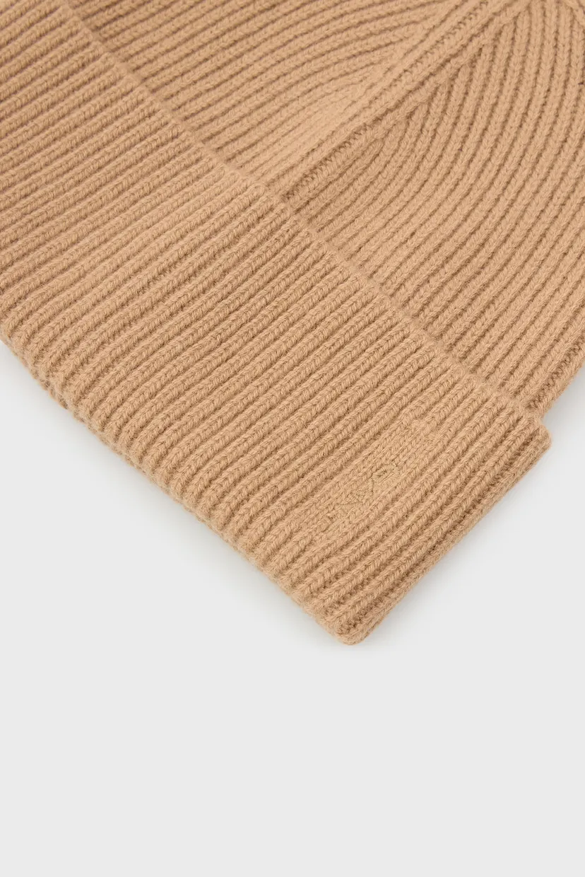 Жіноча бежева вовняна шапка RIBBED 3
